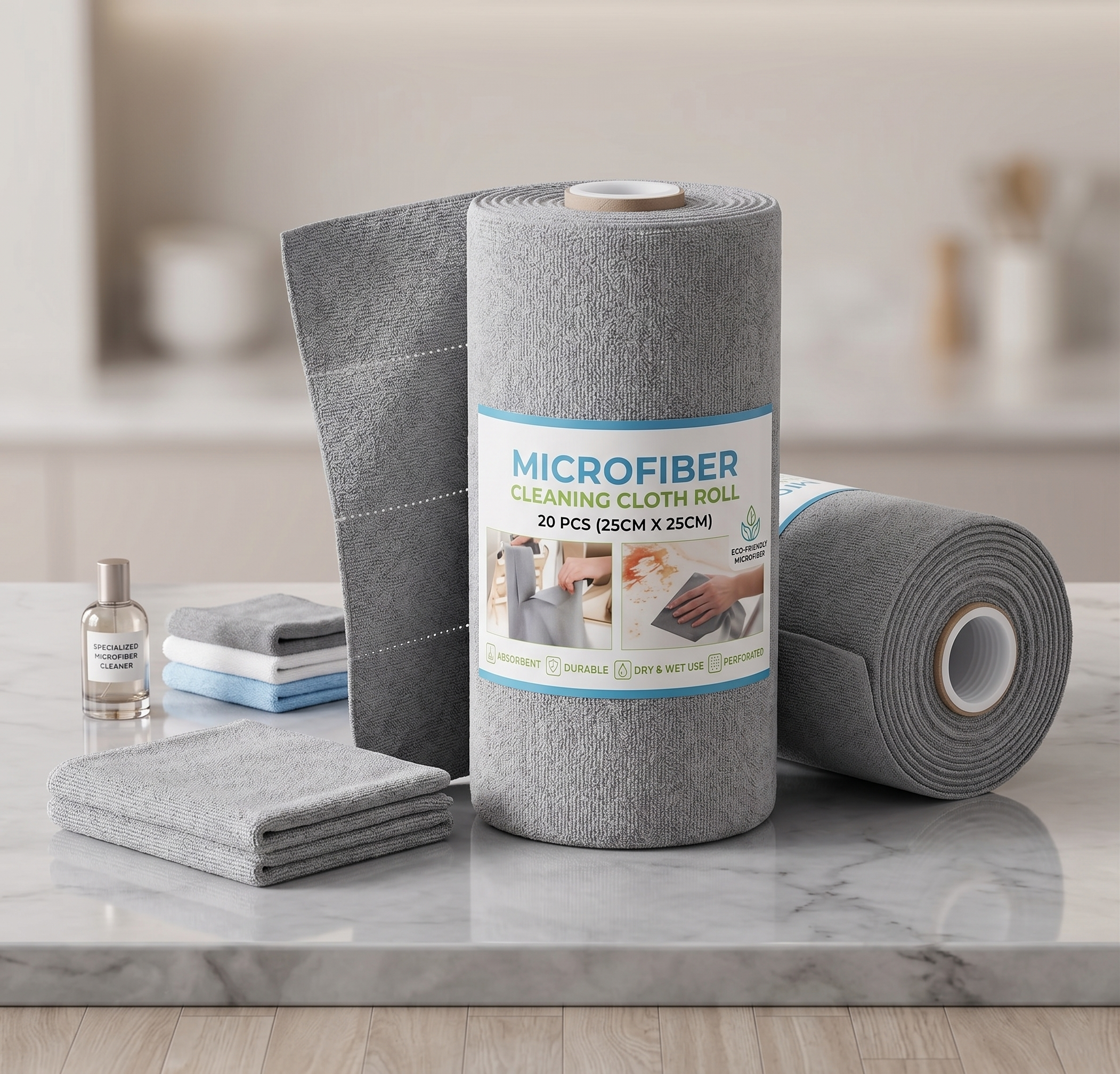 MICROFIBER CLEANING CLOTH ROLL 20 PCS (25X25CM)