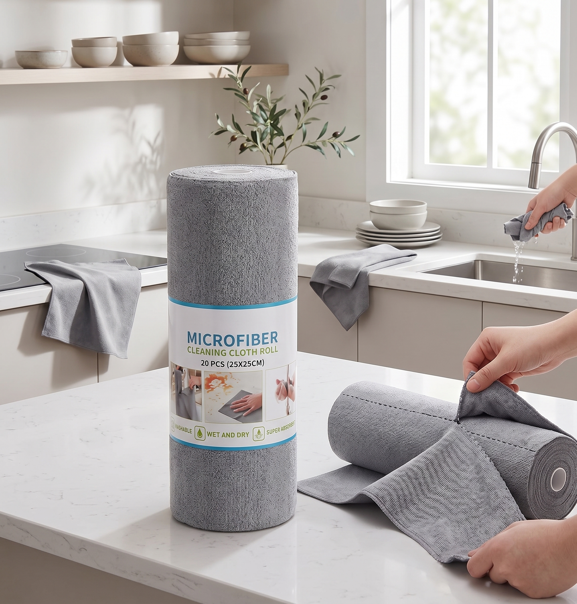 MICROFIBER CLEANING CLOTH ROLL 20 PCS (25X25CM)